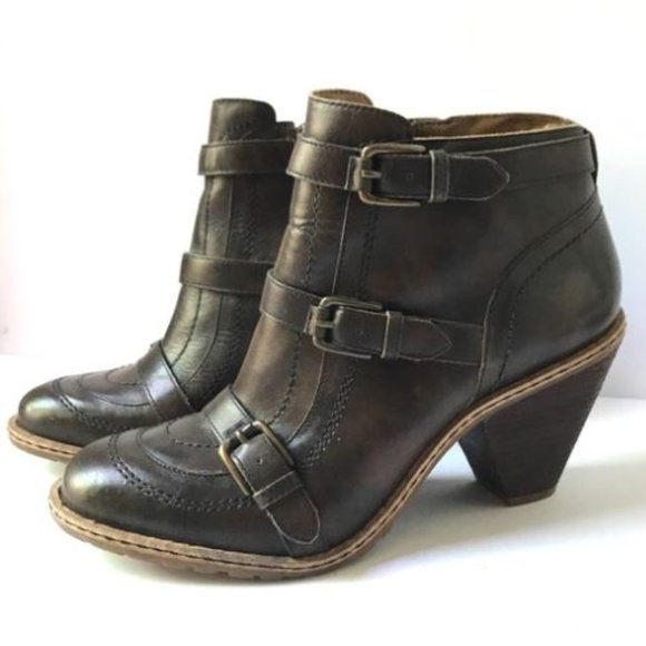 Anthropologie Schuler & Sons Brown Buckle Leather Ankle Boot Size 6.5 - Picture 1 of 7